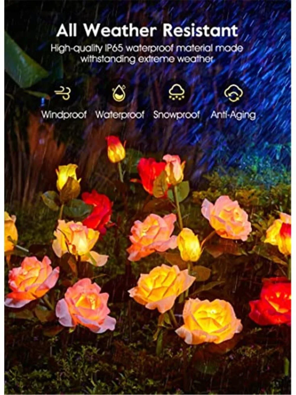 Solar Rose Flower Garden Lights 4 Pack LED Outdoor Waterproof Yard Patio Decor